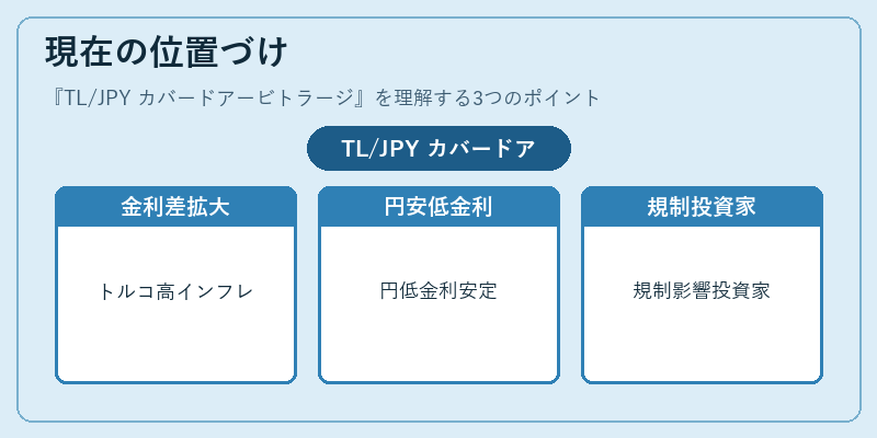 現在の位置づけ（TL/JPY カバードアービトラージ）の図解