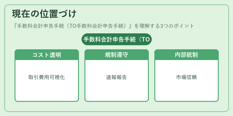 現在の位置づけ（手数料会計申告手続（TO手数料会計申告手続））の図解
