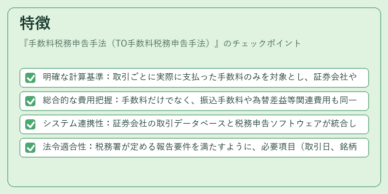 特徴(手数料税務申告手法(TO手数料税務申告手法))の図解