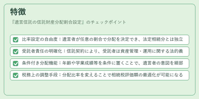 特徴(遺言信託の信託財産分配割合設定)の図解