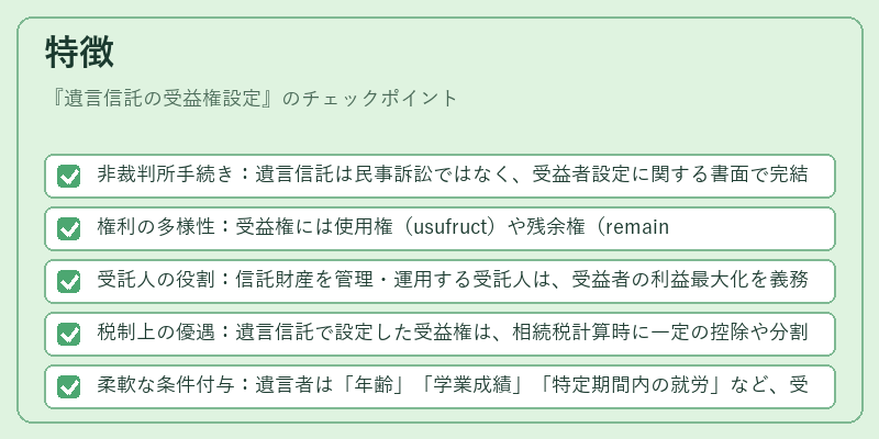 特徴（遺言信託の受益権設定）の図解