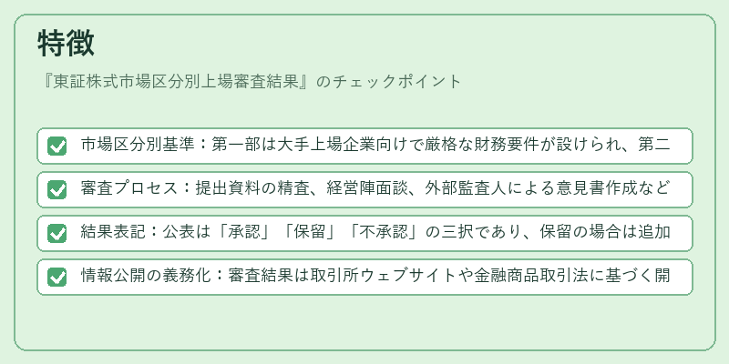 特徴（東証株式市場区分別上場審査結果）の図解
