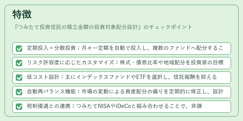 特徴(つみたて投資信託の積立金額の投資対象配分設計)の図解