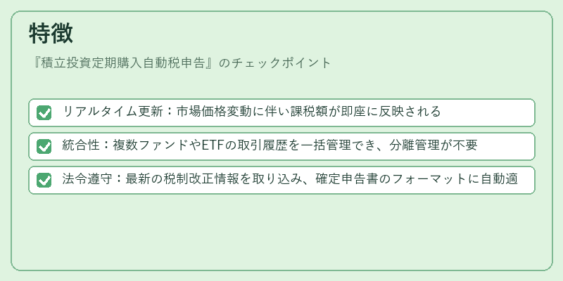 特徴(積立投資定期購入自動税申告)の図解