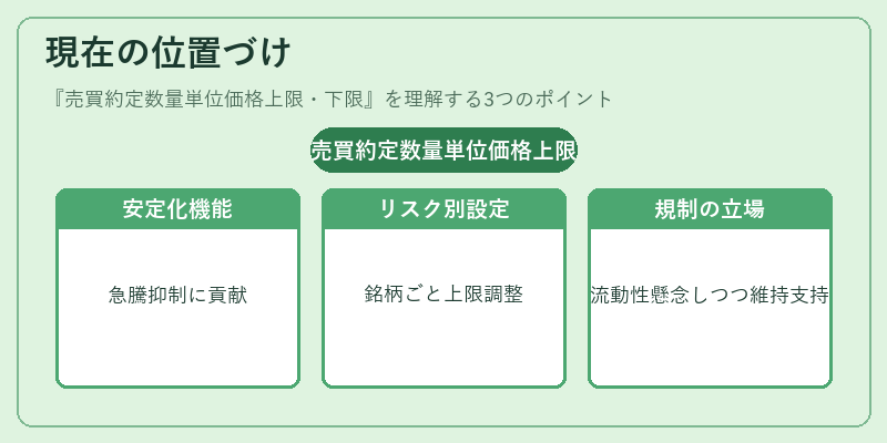 現在の位置づけ（売買約定数量単位価格上限・下限）の図解