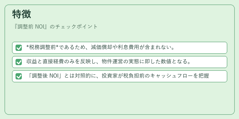特徴（調整前 NOI）の図解
