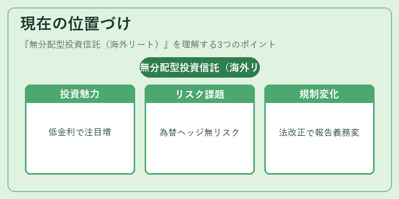 現在の位置づけ（無分配型投資信託（海外リート））の図解