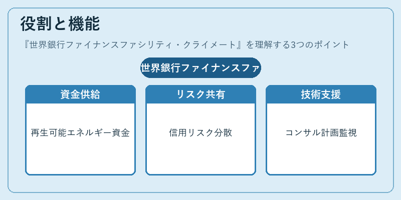 役割と機能（世界銀行ファイナンスファシリティ・クライメート）の図解