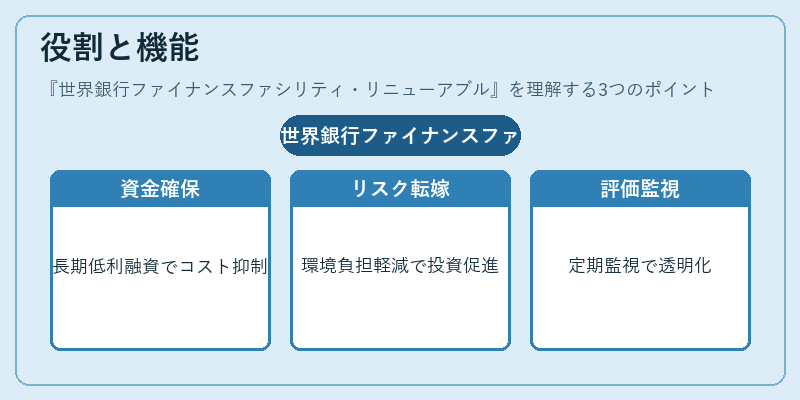 役割と機能(世界銀行ファイナンスファシリティ・リニューアブル)の図解