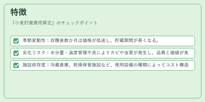 特徴（小麦貯蔵費用算定）の図解