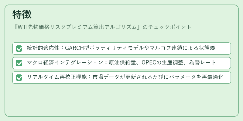 特徴（WTI先物価格リスクプレミアム算出アルゴリズム）の図解