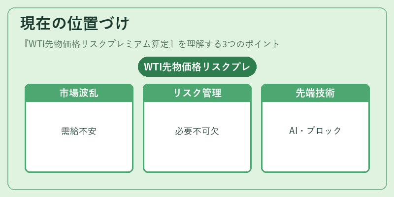 現在の位置づけ（WTI先物価格リスクプレミアム算定）の図解