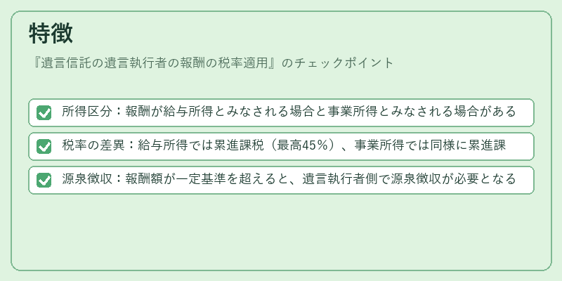特徴（遺言信託の遺言執行者の報酬の税率適用）の図解