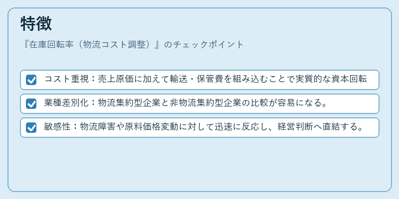 特徴（在庫回転率（物流コスト調整））の図解